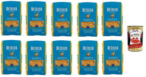 Italian Gourmet E.R. Internationale Nudeln De Cecco Penne rigate N°41, 100% Italienisch Pasta Nudeln 10x 500g + Italian Gourmet Polpa 400g 8032804040014