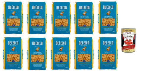Italian Gourmet E.R. Internationale Nudeln De Cecco Pipe Rigate N°49, 100% Italienisch Pasta Nudeln 10x 500g + Italian Gourmet Polpa 400g 8032804040014
