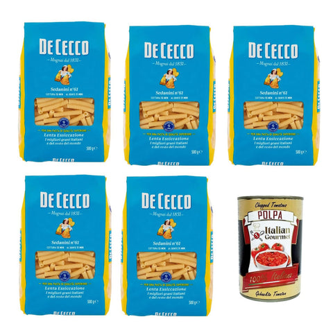 De Cecco Sedanini N°61, 100% Pasta Nudeln 5x 500g inkl. Italian Gourmet Polpa 400g Original italienisch