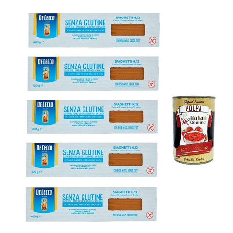 De Cecco Spaghetti senza Glutine No.12, Glutenfrei, 100% Pasta Nudeln gluten free 5x 400G inkl. Italian Gourmet polpa 400g Original italienisch