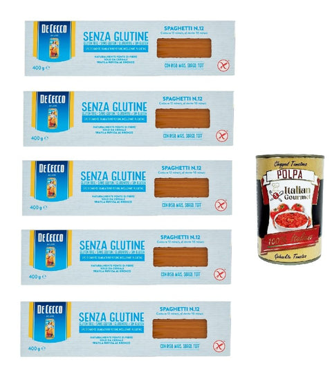 Italian Gourmet E.R. Internationale Nudeln De Cecco Spaghetti senza Glutine No.12, Glutenfrei,100% Italienisch Pasta Nudeln gluten free 5x 400G + Italian Gourmet polpa 400g 8032804040014