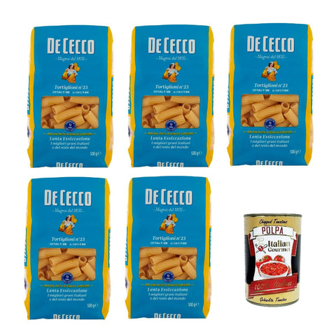 DE CECCO Tortiglioni N°23, 100% Italienisch Pasta Nudeln 5x 500g Original italienisch inkl. Italian Gourmet Polpa 400g