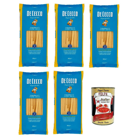 De Cecco Tripoline N°3, 100% Pasta Nudeln 5x 500g inkl. Italian Gourmet Polpa 400g Original italienisch