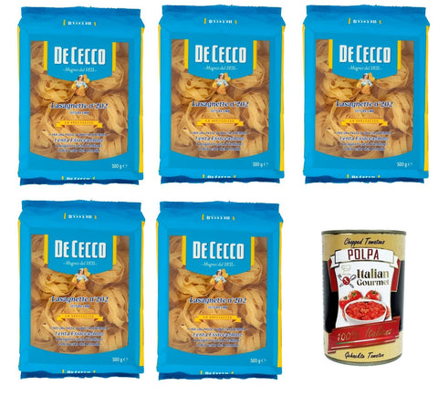 Italian Gourmet E.R. Internationale Nudeln De Ceco De Cecco le Specialità Lasagnette N°202, 100% Italienisch Pasta Nudeln 5x 500g + Italian Gourmet Polpa 400g 8032804040014
