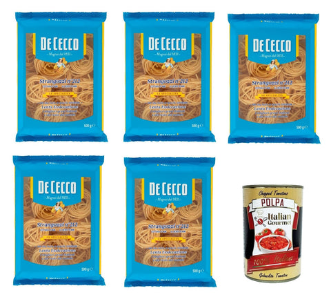 Italian Gourmet E.R. Internationale Nudeln De Ceco De Cecco le Specialità Strangozzi N°212, 100% Italienisch Pasta Nudeln 5x 500g + Italian Gourmet Polpa 400g 8032804040014