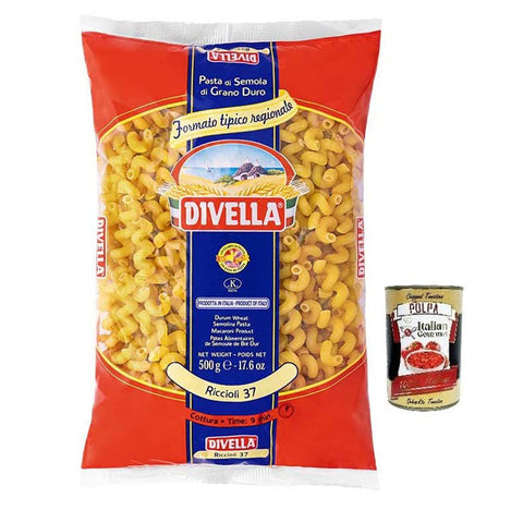 Divella Riccioli N°37 Hartweizengrieß Pasta Italienische Nudeln 500g Packung Original italienisch inkl. Italian Gourmet Polpa di Pomodoro 400g Dose