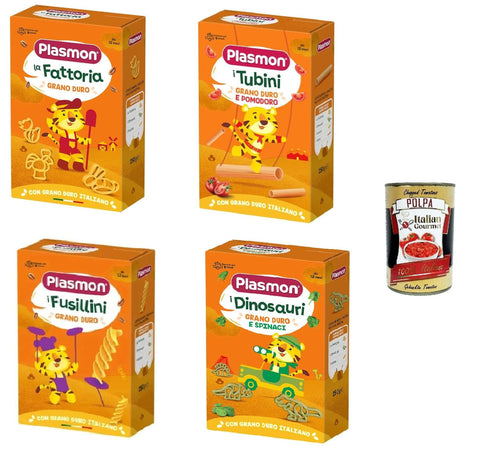 Italian Gourmet E.R. Internationale Nudeln Plasmon Pasta testpaket dinosauri, tubini, fusillini, la fattiria 4x 250g + Italian Gourmet polpa 400g 8001040420973