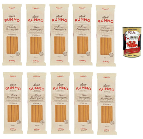 Italian Gourmet E.R. Internationale Nudeln Rummo Fettucce n° 15 Pasta Lenta Lavorazione Teigwaren aus Hartweizengrieß Bronze-Zeichnung 10x 500g + Italian Gourmet polpa 400g 8032804040014