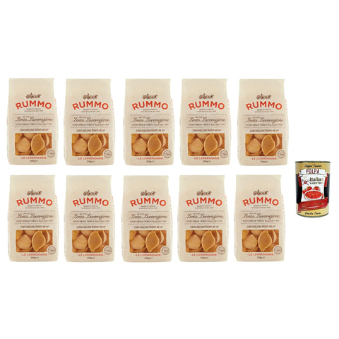 Rummo Le Leggendarie Conchiglioni Rigati ? 147 Pasta Lenta Lavorazione Teigwaren aus Hartweizengrieß Bronze - Zeichnung 10x 500g inkl. Italian Gourmet polpa 400g Original italienisch