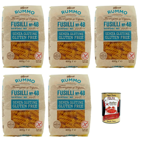 Rummo Pasta Fusilli N° 48 senza Glutine, gluten free, 100% italienische Pasta nudeln glutenfrei 5x 400g Original italienisch inkl. Italian Gourmet Polpa 400g