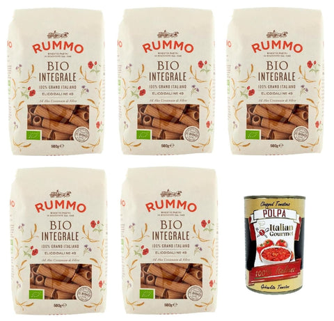 Italian Gourmet E.R. Internationale Nudeln Rummo Pasta Integrale Elicoidali N° 49, Vollkornnudeln Nudeln Vollkorn Italienische Pasta 5x 500g + Italian Gourmet polpa 400g 8032804040014