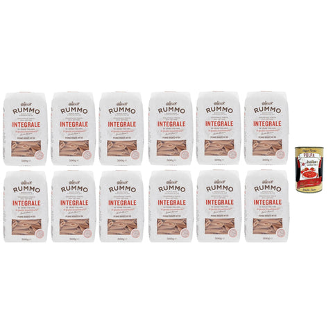 Rummo Pasta Integrale Penne Rigate N°66,Vollkornnudeln Nudeln Vollkorn Italienische Pasta 12x 500g Original italienisch inkl. Italian Gourmet Polpa 400g