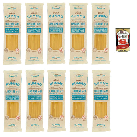 Rummo Pasta Linguine N° 13 senza Glutine, gluten free, 100% Pasta nudeln glutenfrei 10x 400g inkl. Italian Gourmet polpa 400g Original italienisch