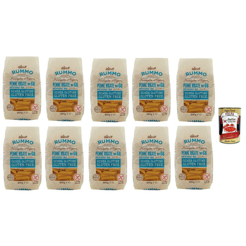 Rummo Pasta Penne Rigate N° 66 senza Glutine, gluten free, 100% Pasta nudeln glutenfrei 10x 400g inkl. Italian Gourmet polpa 400g Original italienisch