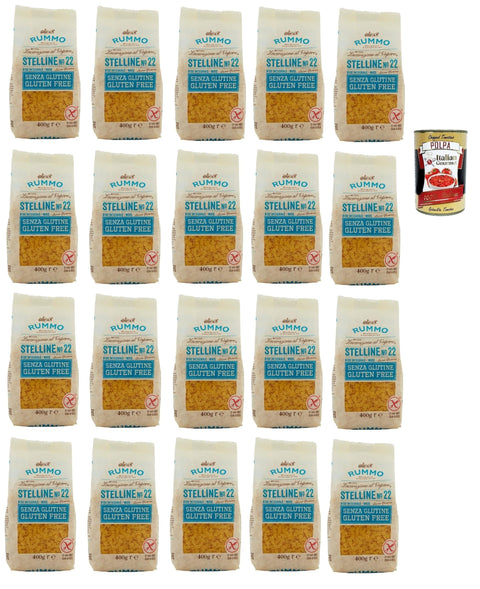 Italian Gourmet E.R. Internationale Nudeln Rummo Pasta Stelline N° 22 senza Glutine, gluten free, 100% italienische Pasta nudeln glutenfrei 20x 400g + Italian Gourmet polpa 400g 8032804040014