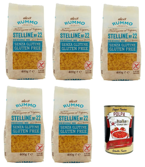 Italian Gourmet E.R. Internationale Nudeln Rummo Pasta Stelline N° 22 senza Glutine, gluten free, 100% italienische Pasta nudeln glutenfrei 5x 400g + Italian Gourmet polpa 400g 8032804040014