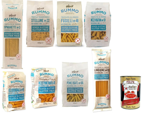 Italian Gourmet E.R. Internationale Nudeln Rummo Testpaket Pasta senza Glutine, gluten free, 100% italienische Pasta nudeln glutenfrei 8x 400g + Italian Gourmet polpa 400g 8008343880282