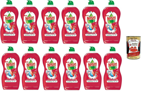 Nelsen Argilla e Melograno, Detersivo per Piatti - Geschirrspülmittel Ton und Granatapfel - Entfettet gründlich und wirkt erfrischend auf das Geschirr 12x 850ml inkl. Italian Gourmet polpa 400g Original italienisch