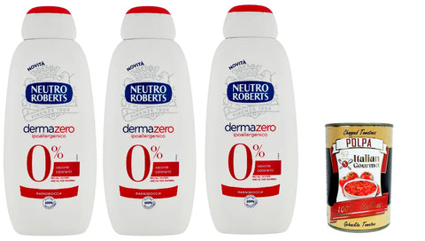 Neutro Roberts dermazero ipoallergenico Bagnodoccia, Körperbade-, Feuchtigkeits- und Umhüllungsformel, Mit reinem Glycerinöl, 3x 450 ml Original italienisch inkl. Italian Gourmet Polpa 400g