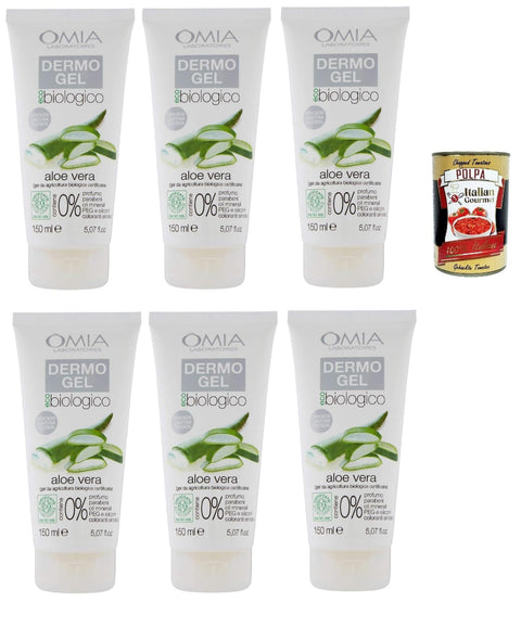 Italian Gourmet E.R. Intime Pflege & Hygiene Omia Dermogel Lenitivo, Creme fur Gesicht und Körper mit Aloe,Ausgezeichnet für empfindliche, rot und gereizte Haut, 6x 150 ml + Italian Gourmet polpa 400g 8032804040014