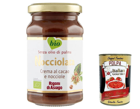 Italian Gourmet E.R. Kaffee & Tee Rigoni di Asiago - Nocciolata - 12x 270g, Nuss Nougat Creme, Haselnusscreme ohne Palmöl, Nuss Nougat Creme ohne Palmöl, Leckerer Brotaufstrich + Italian Gourmet polpa 400g 8032804040014