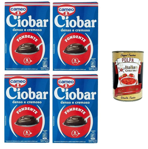 Italian Gourmet E.R. Kakao & Heiße Schokolade Cameo Ciobar Fondente, Pulver Zubereitung für Heiße Dunkle Schokolade Hot Chocolate 4x 115g-Packung, jede Packung enthält 5 Beutel à 23g + Italian Gourmet polpa 400g 8032804040014