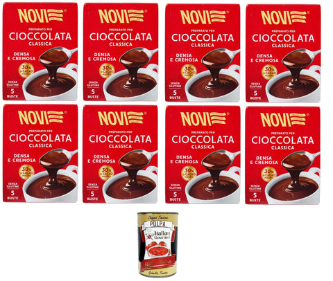 Italian Gourmet E.R. Kakao & Heiße Schokolade Novi Preparato per cioccolata classica Densa e Cremosa Zubereitung für klassische Schokolade, dichter und cremiger, 30 % fettarmer, glutenfreier Kakao 8x125gr+ Italian Gourmet polpa 400g 8032804040014
