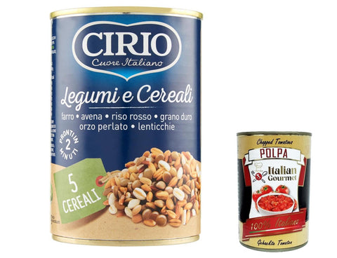 Italian Gourmet E.R. Kaltes Müsli 3x Cirio Legumi E 5 Cereali, Hülsenfrüchte und 5 Getreide, Mischung aus geschriebenen, hatten roten Reis, Durumweizen, perlmuttfarbene Gerste und Linsen, dosen 410g + italian gourmet polpa 400g 8001440131301
