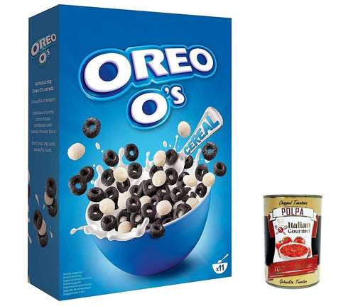 Italian Gourmet E.R. Kaltes Müsli 3x Oreo O's Cereali Bigusto Cacao E Vaniglia, Cerealien mit zwei Geschmacksrichtungen: Kakao und Vanille 350g + Italian Gourmet polpa 400g 5010029227062