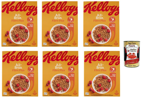 Italian Gourmet E.R. Kaltes Müsli 6x Kellogg's All-Bran Fibre Plus gemischtes Cereals, Volle Weizenfaser 500g Getreide Müsli reich an Ballaststoffen + Italian Gourmet polpa 400g 3159470001424