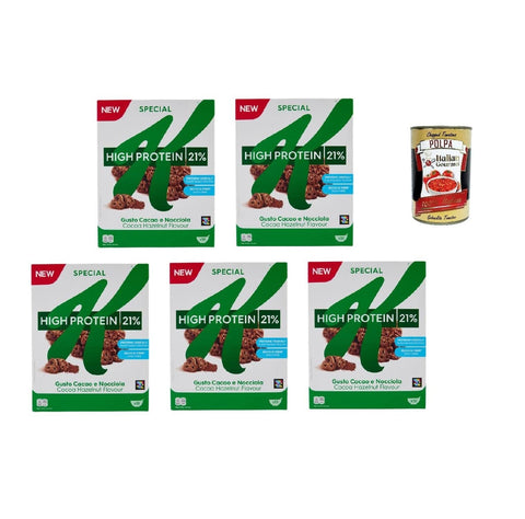 Italian Gourmet E.R. Kaltes Müsli Kellogg's Special K High Protein Cacao e nocciola 320gr, Hoher Proteingehalt 21% mit Kakao- und Haselnussgeschmack 5x 320 g + Italian Gourmet polpa 400gr 8032804040014