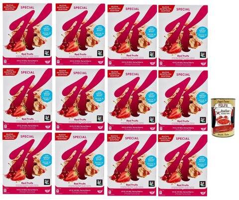 Italian Gourmet E.R. Kaltes Müsli Special K Red Fruits Cereals Roten Früchten Reisflocken Vollkorn Weizen und Gerste mit Vitaminen und Mineralstoffen mit roten Früchten 12x 290g Getreideflocken + Italian Gourmet polpa 400g 8032804040014