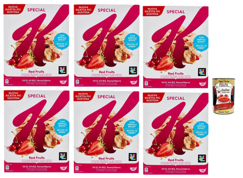 Italian Gourmet E.R. Kaltes Müsli Special K Red Fruits Cereals Roten Früchten Reisflocken Vollkorn Weizen und Gerste mit Vitaminen und Mineralstoffen mit roten Früchten 6x 290g Getreideflocken + Italian Gourmet polpa 400g 8032804040014