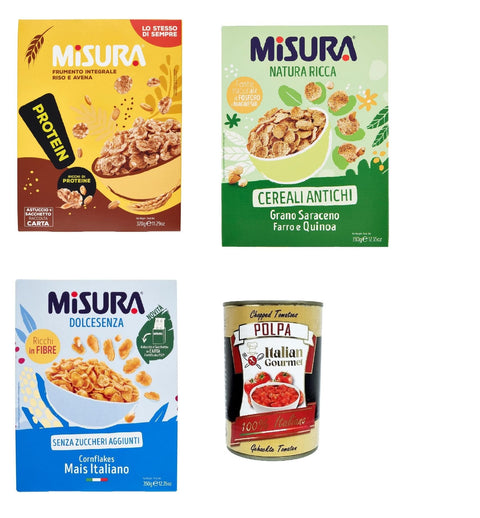 Misura Cereal Multigrain Protein Natura Ricca Dolcesenza Vollkornflocken, Reis und Hafer - reich an Proteinen und Ballaststoffen Testpaket Original italienisch inkl. Italian Gourmet Polpa 400g