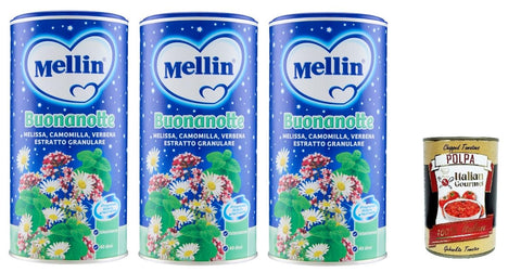 Mellin Goodnight Lösliche Kamille, Kamille, Zitronenmelisse, Eisenkraut mit körnigem Extrakt 3x200g Original italienisch
