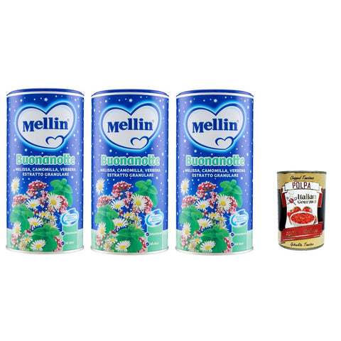 Mellin Goodnight Lösliche Kamille, Kamille, Zitronenmelisse, Eisenkraut mit körnigem Extrakt 3x200g Original italienisch