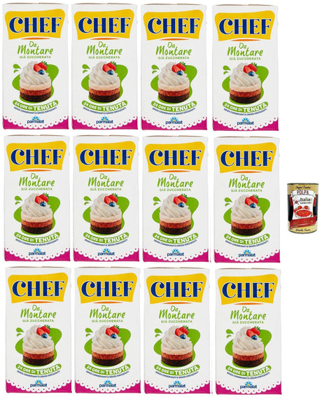 Italian Gourmet E.R. Käse & Alternativen auf Pflanzenbasis Parmalat Chef Da Montare già zuccherata Gebäckprodukt schon gesüßt Sahne für Desserts 12x 500ml, ohne hydrierte Fette, glutenfrei + Italian Gourmet polpa 400g 8032804040014