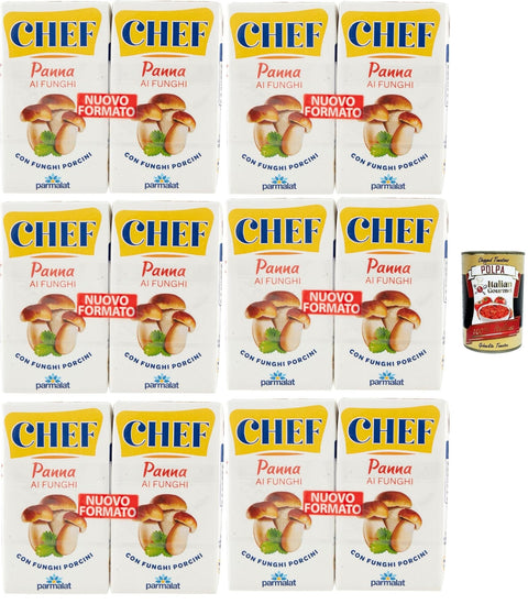 Italian Gourmet E.R. Käse & Alternativen auf Pflanzenbasis Parmalat Panna chef ai funghi, Kochcreme Sahne mit Steinpilzen pilze, double crem with mushrooms 6x (2x125g) + Italian Gourmet polpa 400g 8032804040014