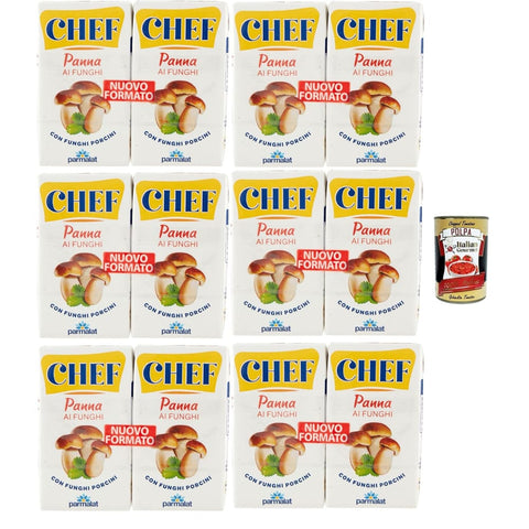 Parmalat Panna chef ai funghi, Kochcreme Sahne mit Steinpilzen pilze, double crem with mushrooms 6x (2x125g) Original italienisch inkl. Italian Gourmet Polpa 400g