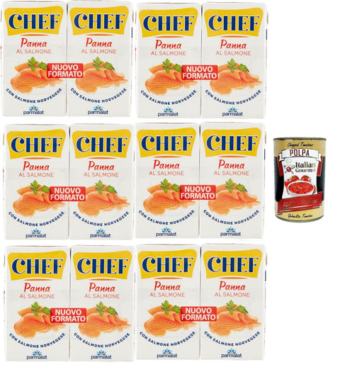 Italian Gourmet E.R. Käse & Alternativen auf Pflanzenbasis Parmalat Panna Chef al Salmone Sahne Kochcreme creme mit Lachs, double cream with salmon, 6x (2x125ml) + Italian Gourmet polpa 400g 8032804040014
