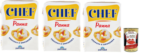 Italian Gourmet E.R. Käse & Alternativen auf Pflanzenbasis Parmalat Panna chef Sahne per cucinare Kochcreme creme fur Koch, double cream for cooking 3x 200ml + Italian Gourmet polpa 400g 8032804040014