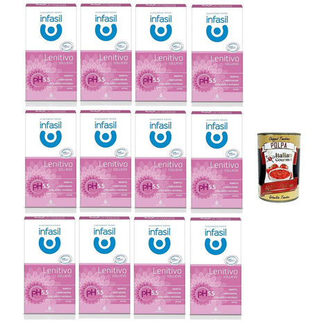 Infasil Detergente Intimo Lenitivo pH Specialist con Attivo Naturale Beruhigender Intimreiniger pH Specialist mit natürlichem Wirkstoff 12x200 ml inkl. Italian Gourmet Polpa 400 gr Original italienisch
