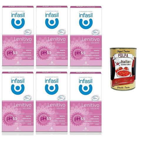 Infasil Detergente Intimo Lenitivo pH Specialist con Attivo Naturale Beruhigender Intimreiniger pH Specialist mit natürlichem Wirkstoff 6x200 ml inkl. Italian Gourmet Polpa 400 gr Original italienisch