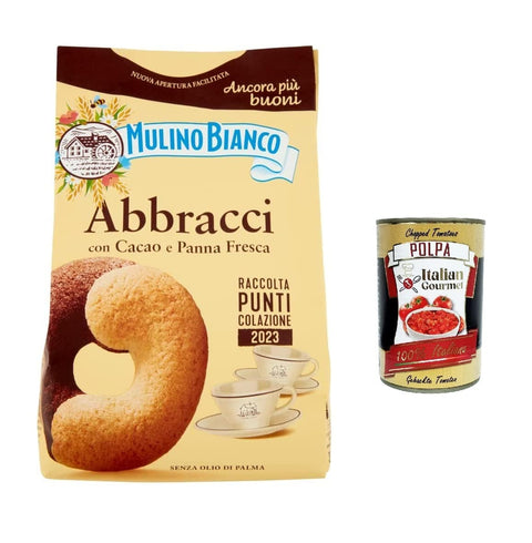 Italian Gourmet E.R. Kekse 10x Mulino Bianco Abbracci Shortbread-Kekse mit Kakao und frischer Sahne, ohne Palmöl, geschmacksintensives Frühstück, 350 g + Italian gourmet polpa 400g 8076809579568