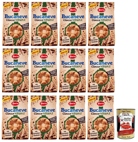 Italian Gourmet E.R. Kekse 12x Doria Bucaneve Ciocco Integrale,Kekse Vollkornkekse mit Vollkornmehl und Dunkler Schokolade,300g Beutel + Italian Gourmet Polpa di Pomodoro 400g Dose 8000605151772