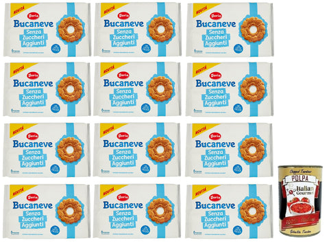 Italian Gourmet E.R. Kekse 12x Doria Bucaneve Senza Zuccheri Aggiunti,Ohne Zuckerzusatz,Mürbeteigkekse Kekse mit frischer Milch,263g Packung, jede Packung enthält 6 Einzelportionen + Italian Gourmet Polpa di Pomodoro 400g Dose 8000605151857