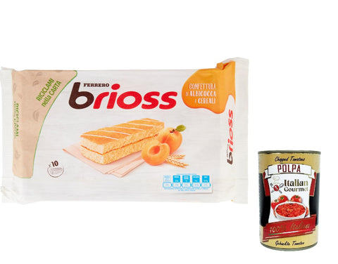 Italian Gourmet E.R. Kekse 12x Ferrero Brioss Albicocca Aprikose, Apricot kuchen Packung mit 10 Snacks, 280 g + Italian Gourmet polpa 400g 8032804040014