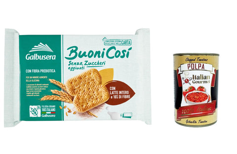 Italian Gourmet E.R. Kekse 12x Galbusera BuoniCosì, Kekse ohne Zucker mit Vollmilch und 10% Ballaststoffen 300 g + Italian Gourmet polpa 400g 8002190001616