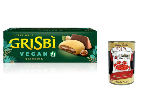 Italian Gourmet E.R. Kekse 12x Grisbi Vegan Frolle Ripiene di Crema Gianduia, Biscuits cookies Kekse Shortbread Vegan Gianduia Creme 135G + Italian Gourmet polpa 400g 8000350008130