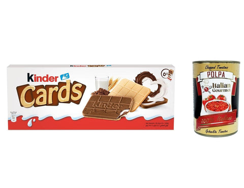 Italian Gourmet E.R. Kekse 12x Kinder Cards Waffel mit scholokade schoko riegel 5 Stück kekse waffel 128 g + Italian Gourmet polpa 400g 8000500269169